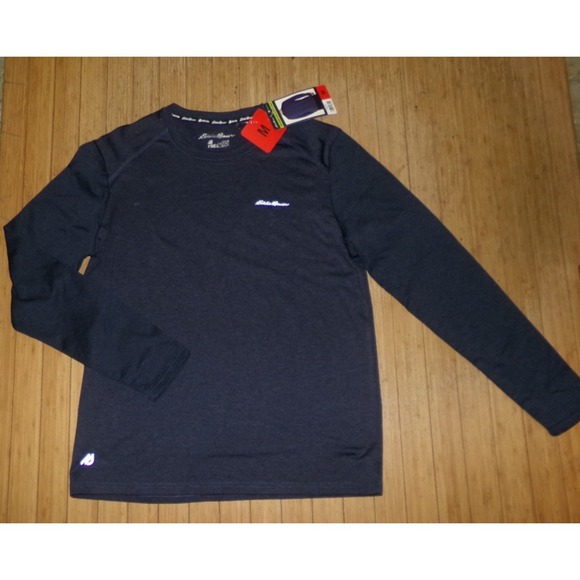 EDDIE BAUER FREE-DRY BRUSHED L/S CREW SHIRT~MED~NAVY HEATHER~NWT - Picture 1 of 2